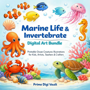 Marine Life & Invertebrate Digital Art Bundle | Printable Ocean Creatures Illustrations for Kids, Artists, Teachers & Crafters | Instant Download